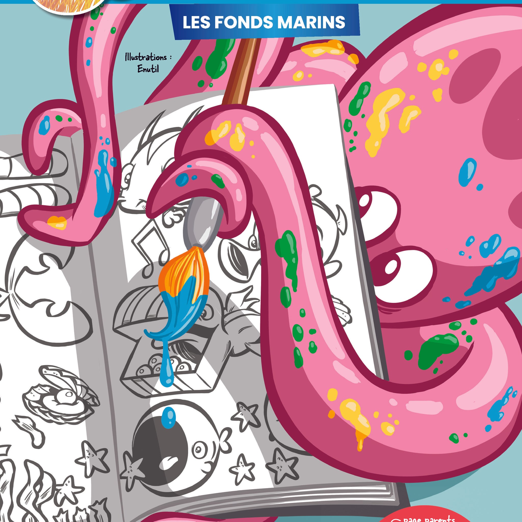 Couverture du cahier de coloriage sur les fonds marins